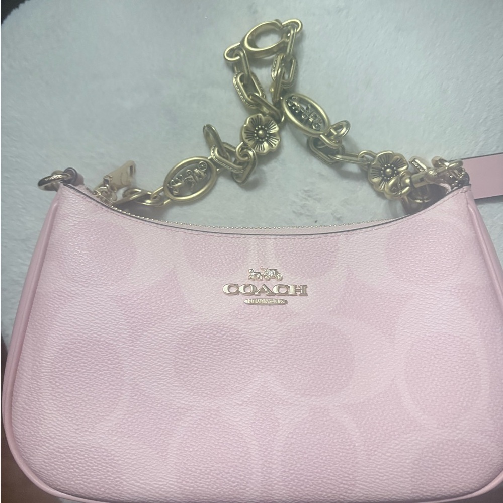 Coach Light Pink Shoulder Bag with Gold Chain
